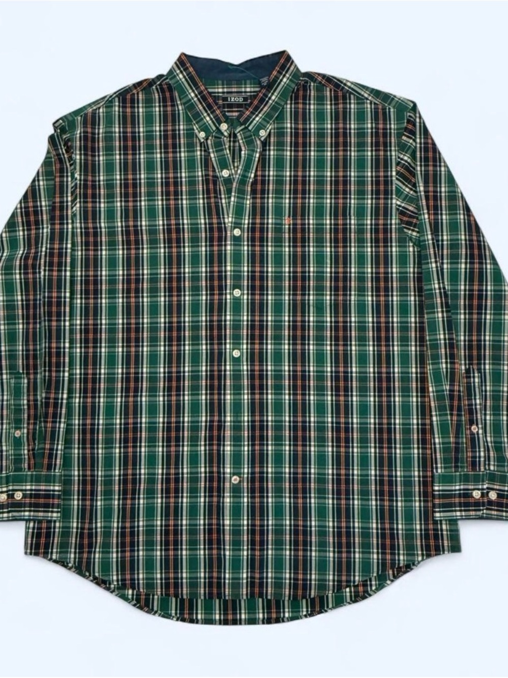 Izod Green and Navy Plaid Button-Down Shirt